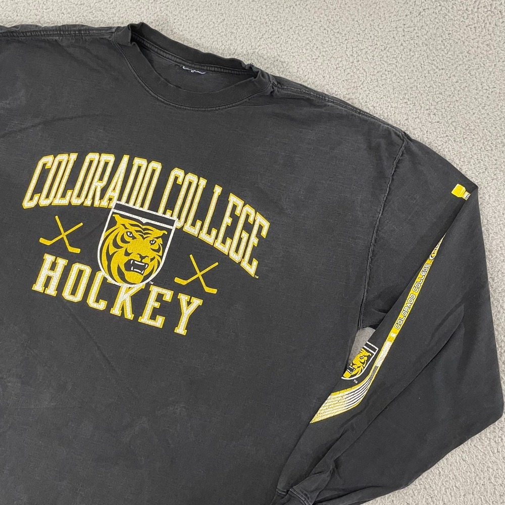 Vintage Colorado College Hockey Shirt Men 2X Black Tigers NCAA Long Sleeve - Picture 2 of 7